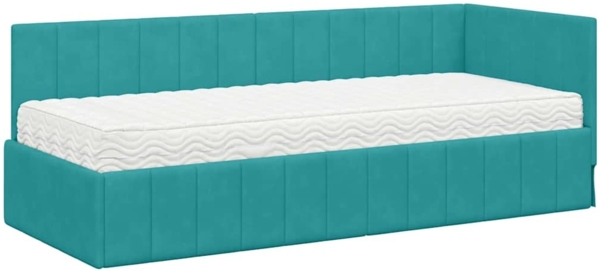 vidaXL Eckbettgestell mit Matratze Türkis 80 x 200 cm Samt 3393846