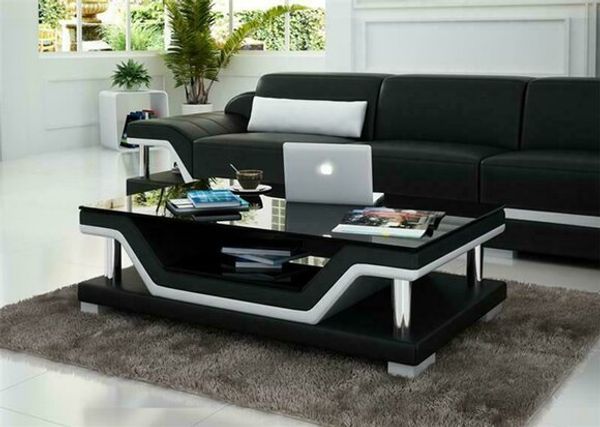 Gepolsterte Tische Schwarzer Couchtisch Glastisch Sofa Beistell Moderner