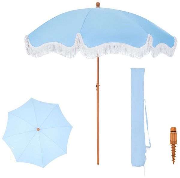 PHI VILLA Sonnenschirm, ideal für Strand- und Gartenaktivitäten, Stabiler Sonnenschirme für Sand mit Neigepfosten UV-Schutz 50+