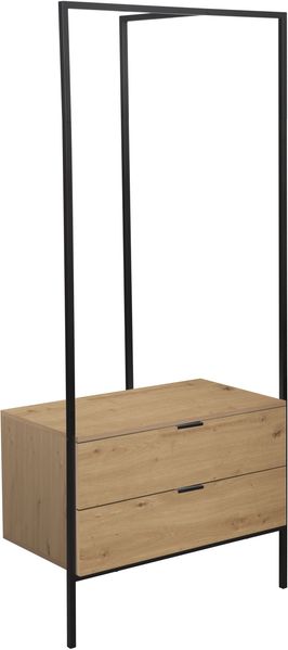 trendteam smart living - Jody - Garderobenständer mit 2 praktischen Schubladen - Eiche/Schwarz - Kompakter Kleiderständer - (BxHxT) 85 x 190 x 47 cm - Freistehende Garderobe mit Metallgestell