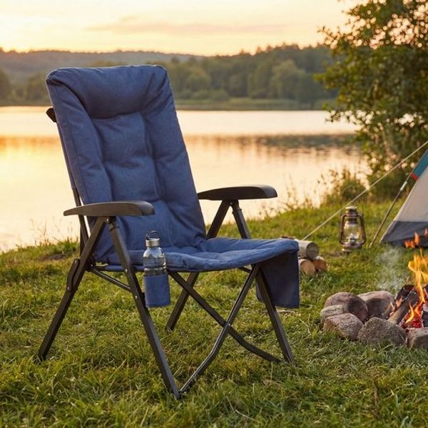 SONGMICS Campingstuhl, verstellbare Rückenlehne 95°-150°, 6 cm Polsterung, Tragetasche, Angeln, Garten, Camping, blau