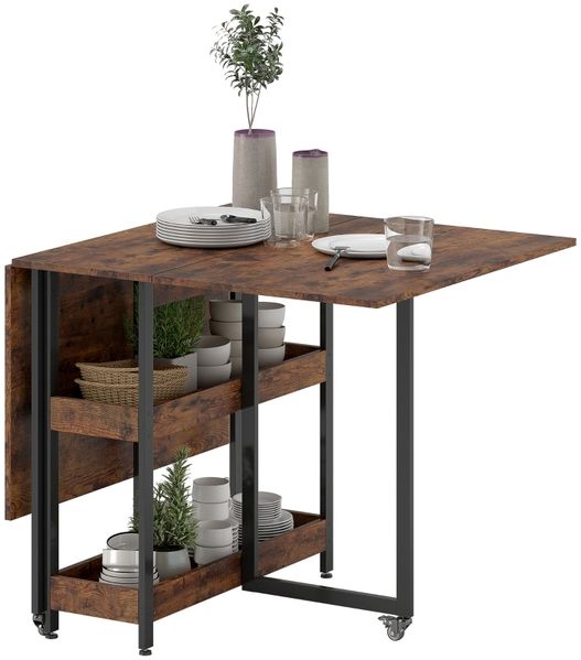 Esstisch klappbar 133,4x80x75 cm, braun, mit 2 offenen Fächern und Rollen mit Bremse Bild 8