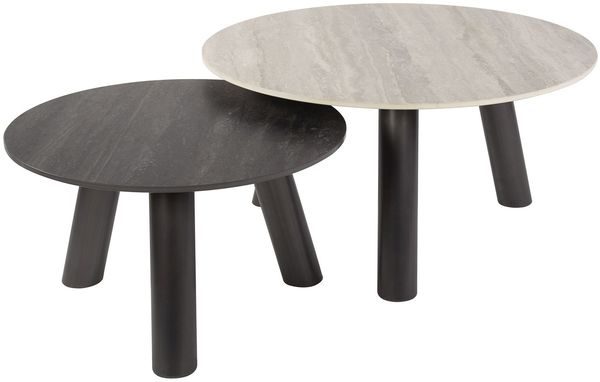 Wint Couchtisch-Set – Keramik, Edelstahl – Hellgrau & Dunkelgrau, Rund