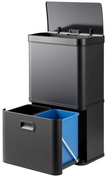 COSTWAY Mülleimer, 3 Fächer 2x10L+36L, mit Sensor & Softclose-Deckel Schwarz