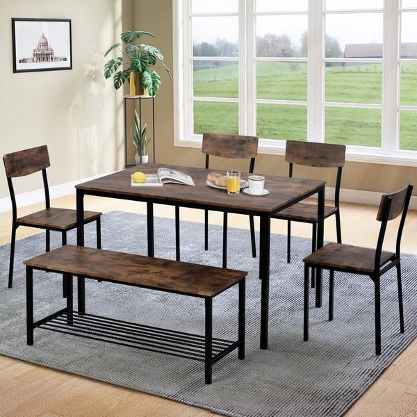 BlingBin Esszimmer-Set Esstisch mit Stuhl und Bank 6er Set, (6er Set, 6-St, Esstisch Stuhl und Bank), Esszimmer Set Sitzgruppe Essgruppe für Esszimmer, Küche