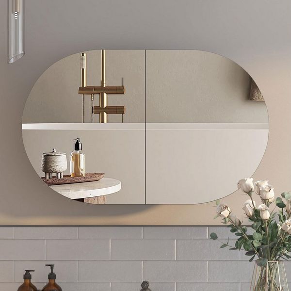 radelldar Spiegelschrank Bad mit Spiegel, 5 Fächer, hängend, 96 x 12 x 60 cm (1-St) Badschrank modern mit 3 festen Einlegeböden für Badezimmer