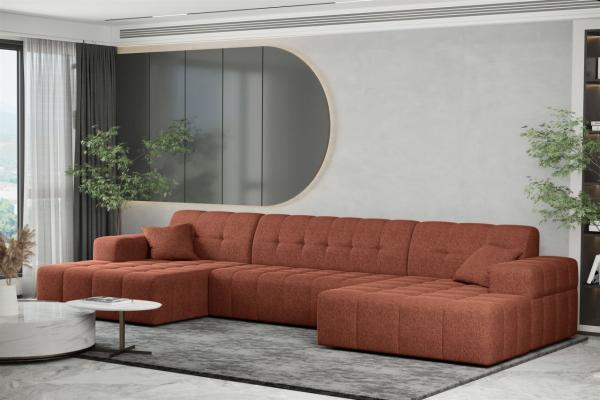 Wohnlandschaft Sofa U-Form NANCY in Stoff Neve Rostbraun