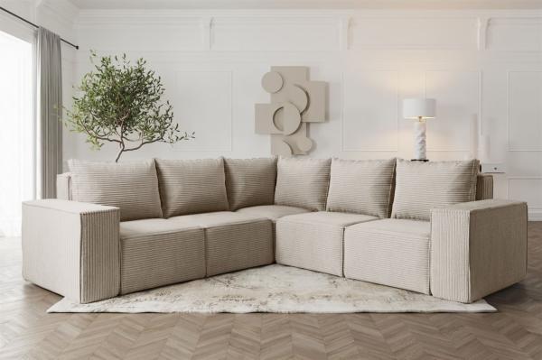 Ecksofa Designersofa ESTELLE in Stoff Poso Beige Seite Universal