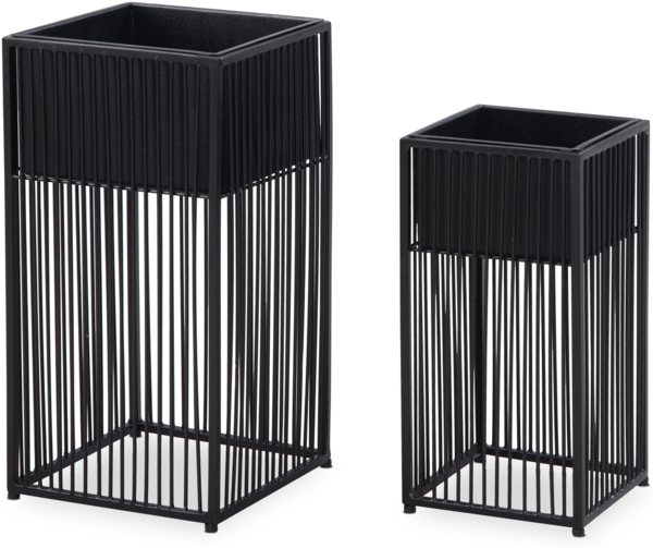 Blumentopf 2er Set Metall Schwarz mit Gestell Quadratisch Indoor Bild 7