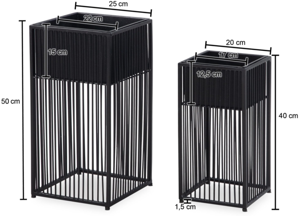 Blumentopf 2er Set Metall Schwarz mit Gestell Quadratisch Indoor Bild 4