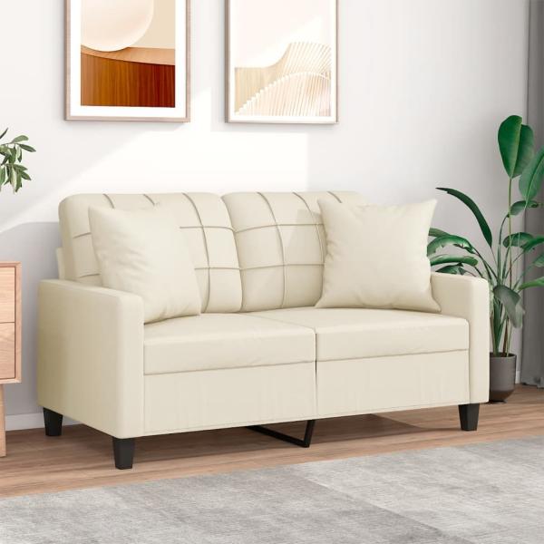 vidaXL 2-Sitzer-Sofa mit Zierkissen Creme 120 cm Kunstleder 3200799