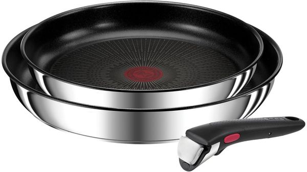 Tefal Pfannen-Set Ingenio Preference, Edelstahl (Set, 3-tlg, Tefal Ingenio Preference Pfannenset, 2 teilig, Ø 24, 28 cm, 1 Griff), stapelbar, Antihaftversiegelung, Induktion, Made in France, kompakt