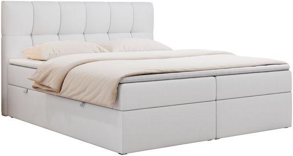 Boxspringbett mit Kopfteil und Topper, Doppelbett - RICO - 200x200cm - Weiß Kunstleder - H4 Bild 3