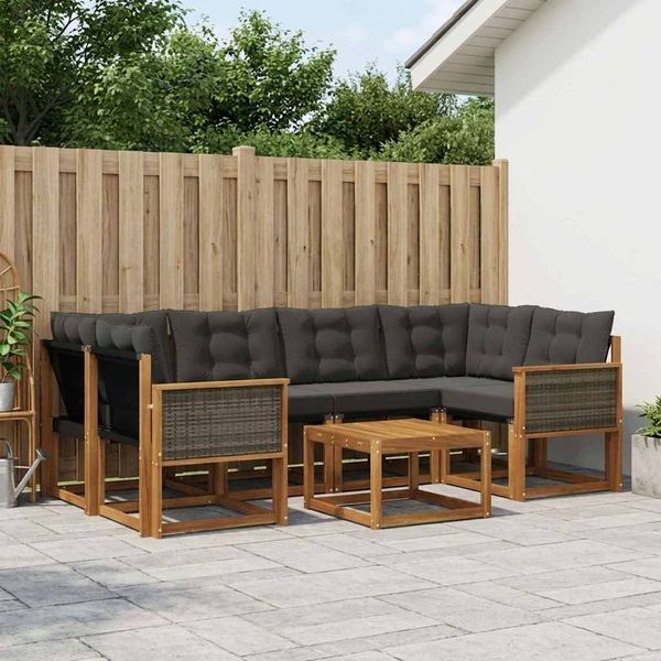 vidaXL Outdoor-Sofagarnitur mit Kissen 7 pcs Natürlich und Schwarz 3381804