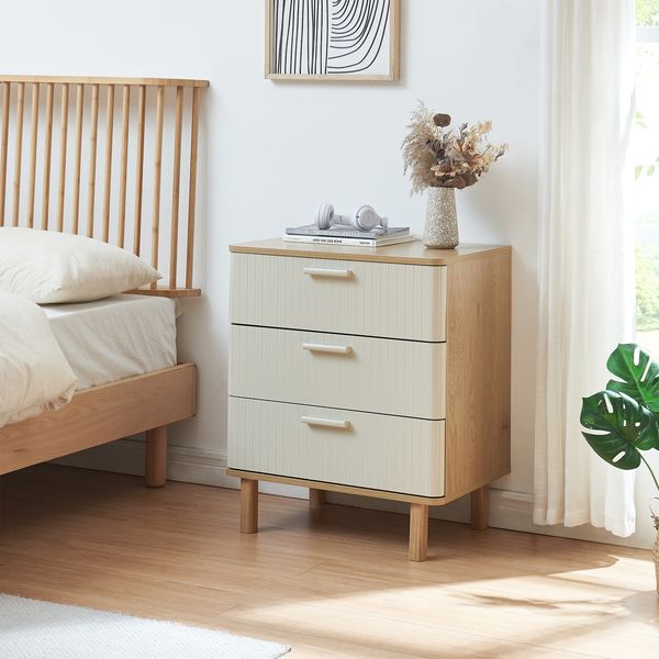 Kommode Ferrersp mit 3 Schubladen 70x60x40 cm Eicheoptik/Sandfarben [en. casa]