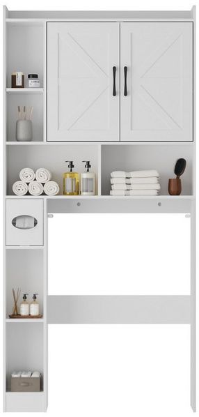 FiveWillowise Badkommode Badezimmerregal mit Schrank - 82x20x172 cm (1 St), weiß, Toilettenschrank mit Türen & Regalen