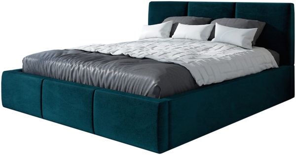 Polsterbett VEROM-OM 180x200 mit Bettkasten und Lattenrost. Farbe: Pfau 36