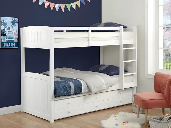 Vente-unique - ANCHISE Bett Holz, Platte Weiß - B 97 cm x H 155 cm x L 198 cm