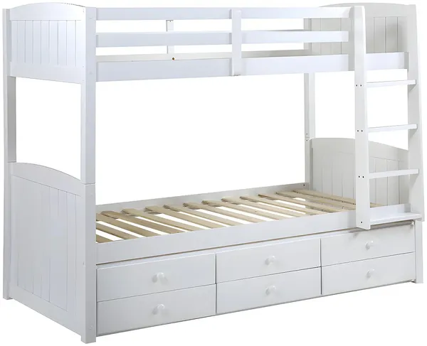 Vente-unique - ANCHISE Bett Holz, Platte Weiß - B 97 cm x H 155 cm x L 198 cm