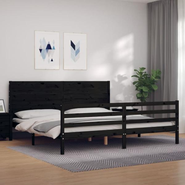 vidaXL Massivholzbett mit Kopfteil Schwarz 200x200 cm 3194660