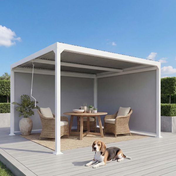 Mendler 'HWC-L41' Pergola mit 2 Seitenwände, Metall weiß, 3x3,7 m