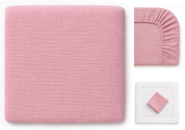 Wickelauflagenbezug 100% Baumwolle Musselin Bezug für Wickelauflage 85x75 und 75x75 cm – weicher Wickeauflagenüberzug, atmungsaktiv & waschbar ROSA