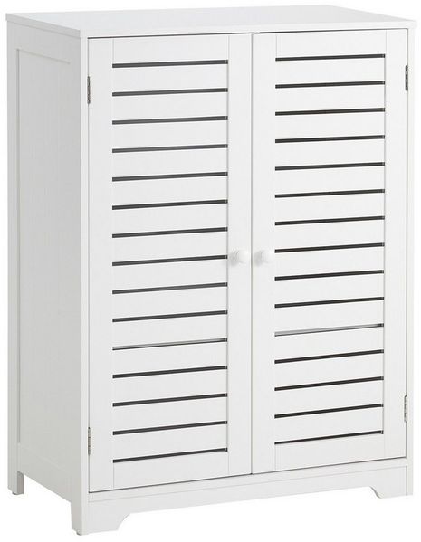 Mondeer Badkommode Badezimmerschrank, mit 2 Lamellentüren und 2 Einlegeböden,60 x 30 x 80 cm, Weiß