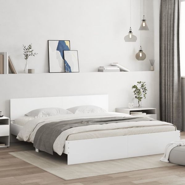 vidaXL Bettgestell mit Kopfteil und LED-Beleuchtung Weiß 200x200 cm 3207581