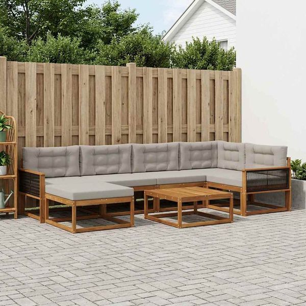 vidaXL Outdoor-Sofagarnitur mit Kissen 7 pcs Natürlich und Hellgrau 3382724