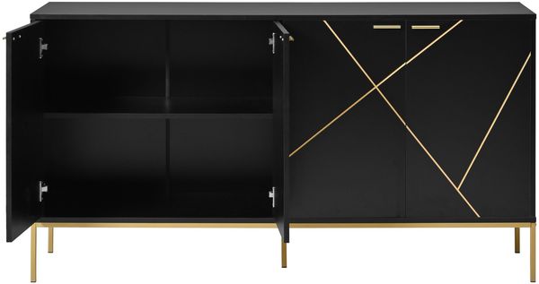 Moderne Kommode Schwarz Gold mit verstellbaren Regalböden und Metallfüßen elegante Aufbewahrungskommode für Wohnzimmer mit Kippsicherung 150 cm Breite Stauraum Möbel europäisches Design Sideboard, 80cmx40cmx150cm Bild 6
