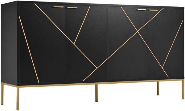 Moderne Kommode Schwarz Gold mit verstellbaren Regalböden und Metallfüßen elegante Aufbewahrungskommode für Wohnzimmer mit Kippsicherung 150 cm Breite Stauraum Möbel europäisches Design Sideboard, 80cmx40cmx150cm Bild 7