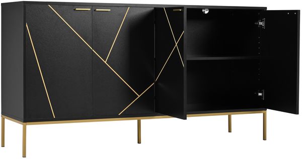 Moderne Kommode Schwarz Gold mit verstellbaren Regalböden und Metallfüßen elegante Aufbewahrungskommode für Wohnzimmer mit Kippsicherung 150 cm Breite Stauraum Möbel europäisches Design Sideboard, 80cmx40cmx150cm Bild 9