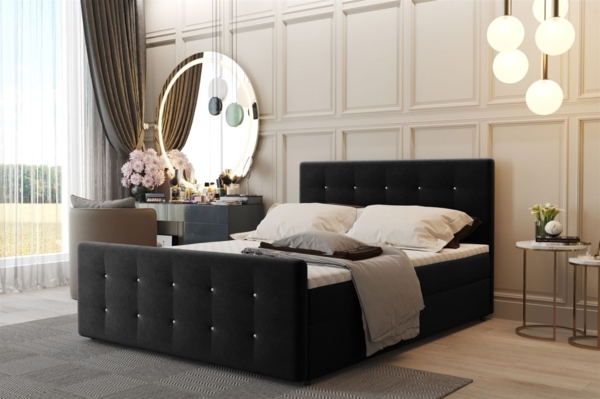 Boxspringbett Schlafzimmerbett CARLOS 200x220 cm Stoff Cosmic Schwarz inkl. Bettkasten
