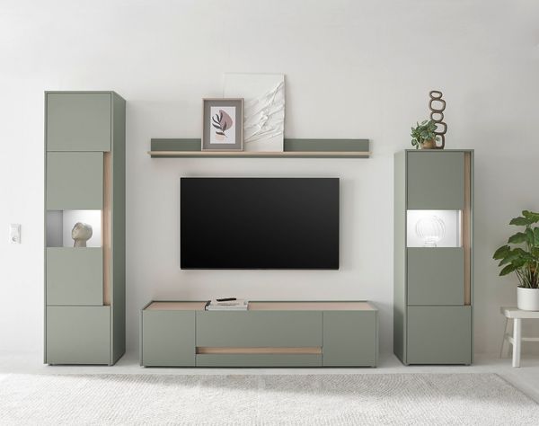 Home affaire Wohnwand City/Giron, moderne Anbauwand, Komplettset in vielen Farben verfügbar, (Set, 4-St), enthält zwei Vitrinen, ein Lowboard & ein Wandboard