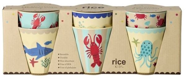 rice Kinderbecher Rice Melamin 6er-SET Becher Medium - Ocean Print Blau, 6-tlg, Melamin