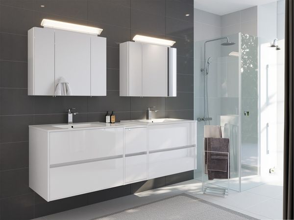 Badmöbelset Taifun 190cm 3tlg mit 2x Spiegelschrank weiß Hgl : Weiss hochglanz