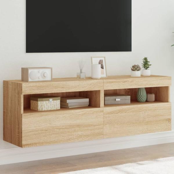 vidaXL TV-Wandschränke mit LED-Leuchten 2 Stk. Sonoma-Eiche 60x30x40cm 837188