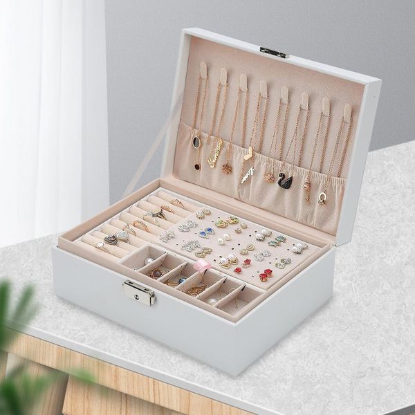 Clanmacy Schmuckkasten Schmuckkasten 2-schichtiger Schmuckschatulle Damen Schmuckbox Schmuckl