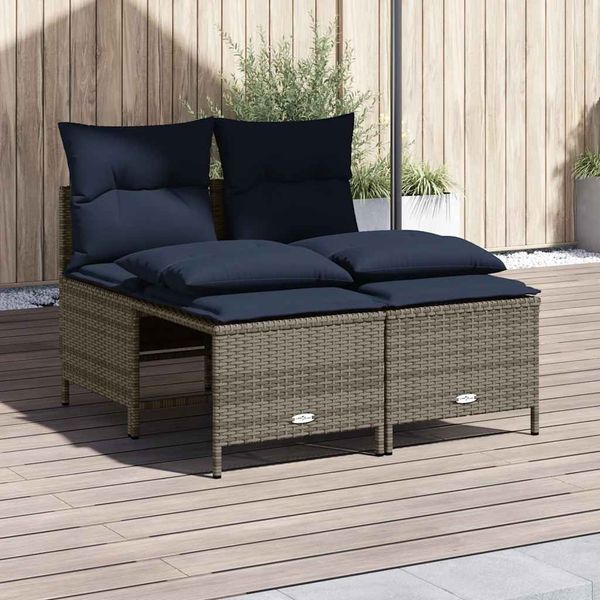 vidaXL 4-teiliges Gartensofa-Set mit Kissen, grau, Polyrattan 368378