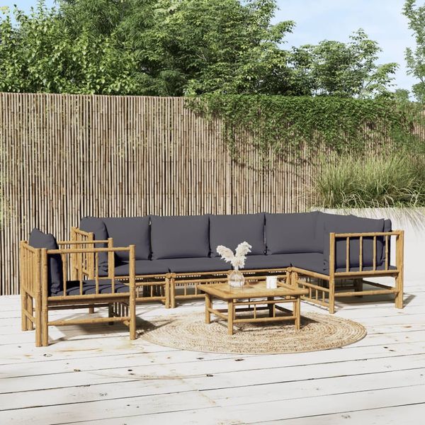 vidaXL 7-tlg. Garten-Lounge-Set mit Dunkelgrauen Kissen Bambus 3155237