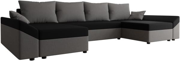 'Chione U' Ecksofa mit Schlaffunktion und Bettkasten, Stoff grau/schwarz, 321 x 139 x 80 cm