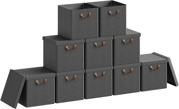 Woltu Aufbewahrungsbox (10 St), faltbare Stoffboxen 10 Stück, mit Griffen Metallrahmen