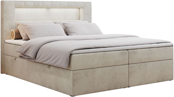 Boxspringbett - Polsterbett mit LED Kopfteil - GOLD-5 - 160x200cm - Beige Velours - H3 Bild 3