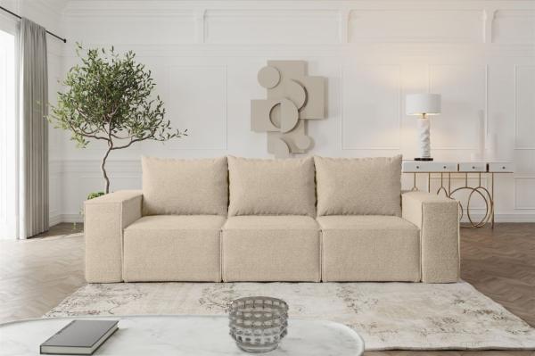 Sofa Designersofa ESTELLE 3-Sitzer mit Schlaffunktion in Stoff Abriamo Beige