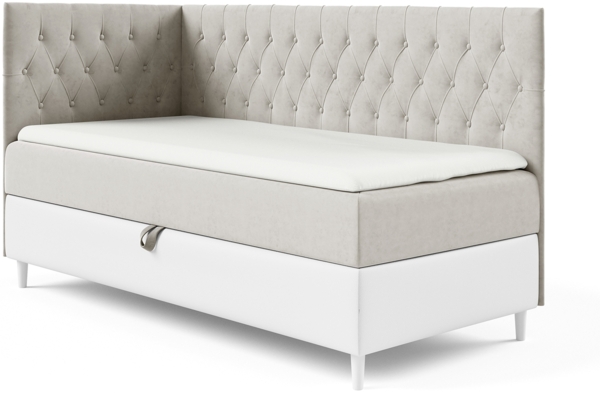 MEBLINI Kinderbett mit Bettkasten FILIPPO 3 100x200 Links - H3/Beige Samt Gepolstert Einzelbett mit Matratze - Polsterbett mit Stauraum - Bett mit Kopfteil – Stauraumbett