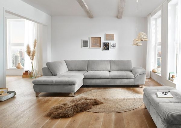 Die PlanBar Ecksofa MP-IN14007 L-Form, wahlweise mit Bettfunktion und verstellbaren Kopfstützen, in Cord