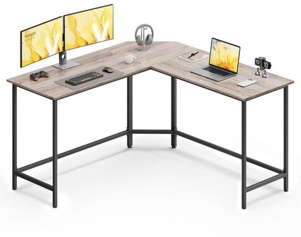 VASAGLE Eckschreibtisch, L-förmiger Computertisch, 140 x 140 cm, für Büro, einfacher Aufbau, greige-schwarz