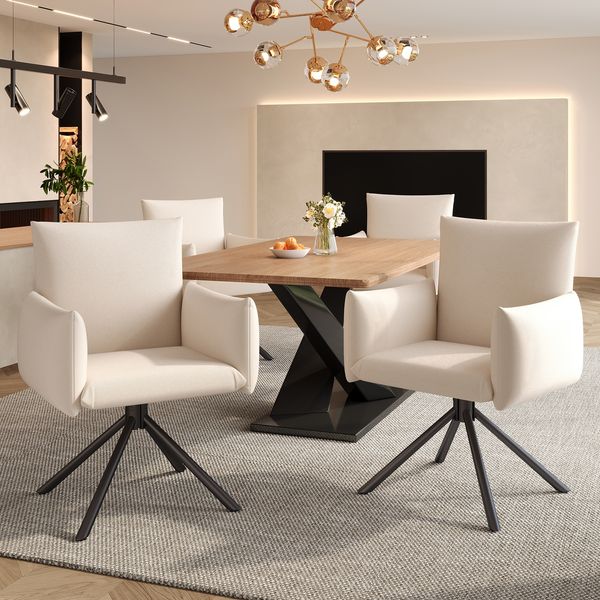 Stuhl 6er-Set, beige Leinen, drehbar, ergonomisch, belastbar bis 150 kg,60*60*88 cm