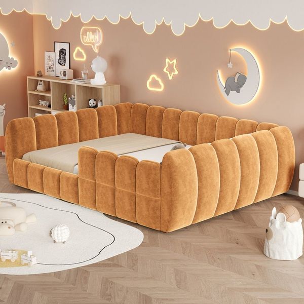 REDOM Polsterbett Gepolstertes Kinder-Bodenbett mit Samtbezug,Jugendbett (komplett geschlossenem Design, abgerundeten Ecken, 140x200 cm Kinderbett), Inklusive Matratze