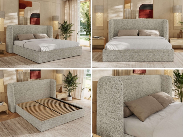 Polsterbett Bett mit Holzlattenrost Schlafzimmer Bett Doppelbett gepolstertes Kopfteil - EMORA CLASSIC - 200x200 cm - Beige Strukture Bild 2